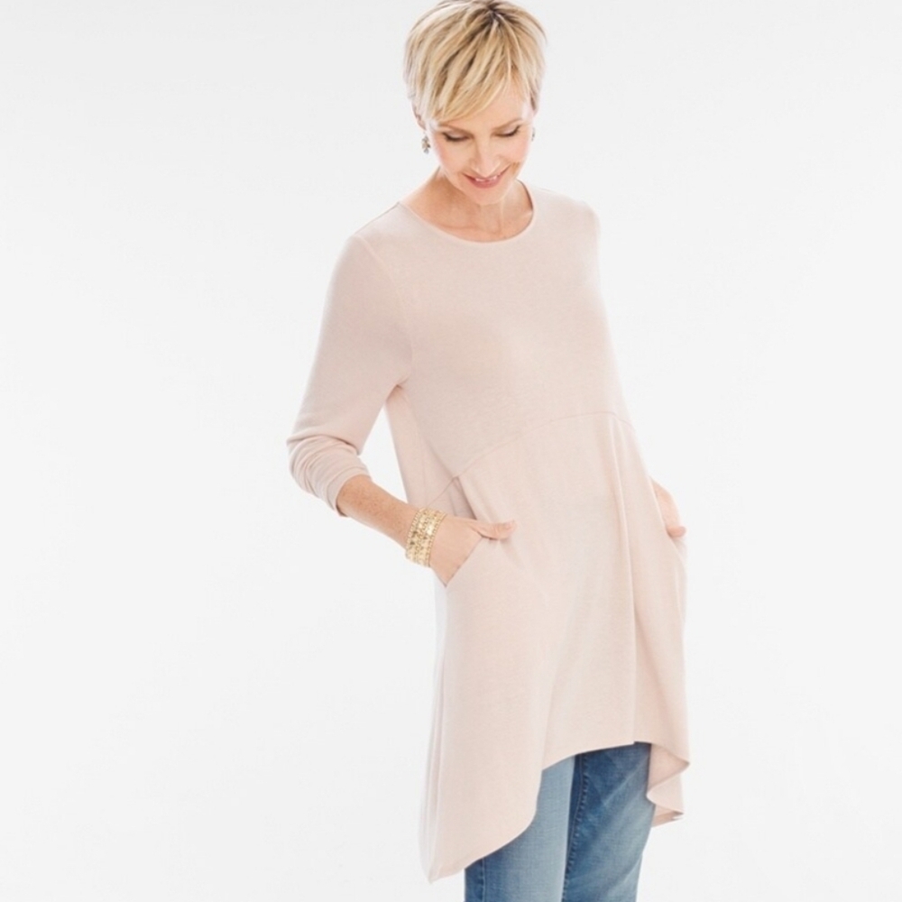 Chico's Cozy Button Back Tunic‎ Natural Size Small